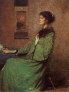 Thomas Wilmer Dewing Portrait of lady holding one rose Spain oil painting artist